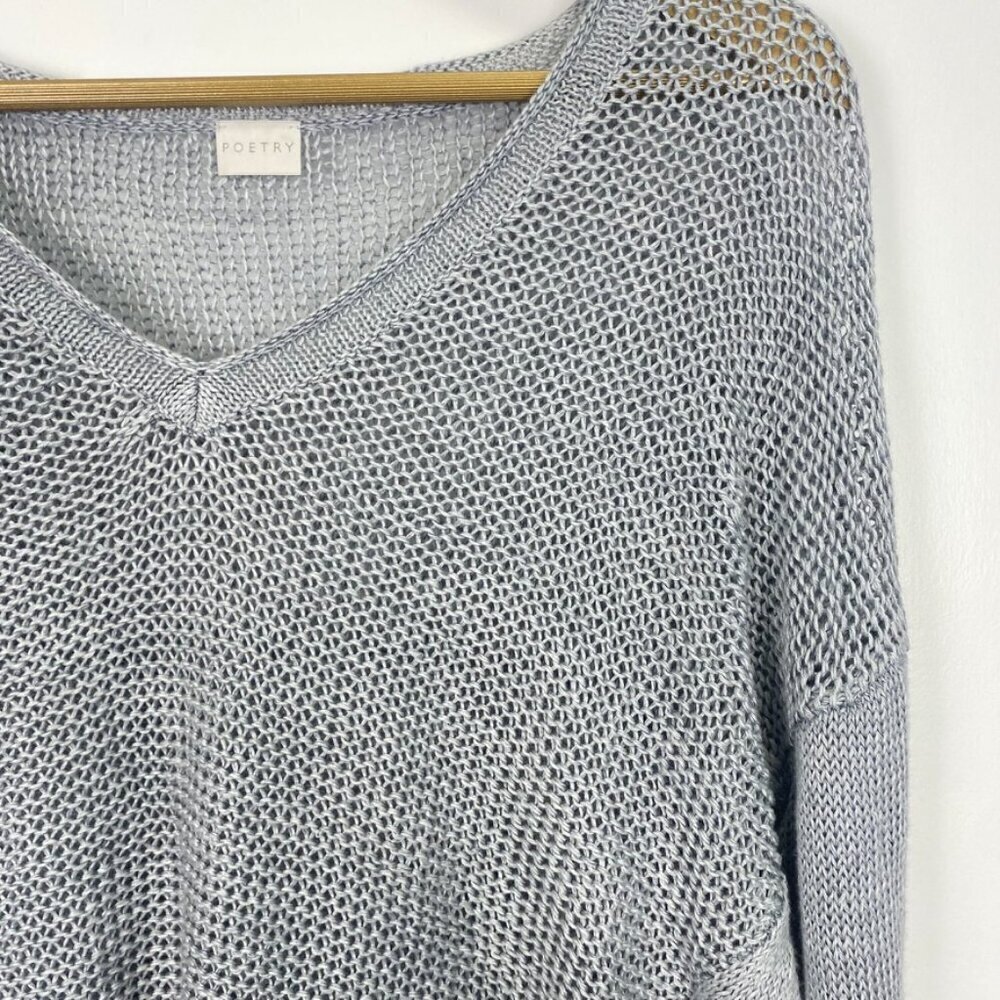 Poetry 100% Linen Gray V Neck Beach Sweater - Picture 4 of 12